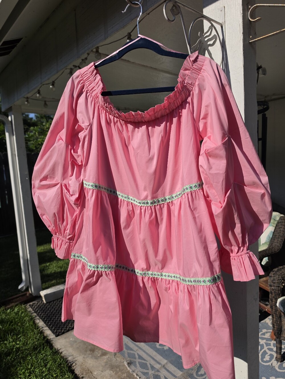 NEW Strut and Bolt Boutique Dreamy Pink Off Sgoulder Tiered Dress L